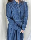 ! 熱賣款式 限量現貨 ✨(有口袋) Denim Pleated Dress 牛仔布隨性口袋前腰下車褶連身裙/ DS9661