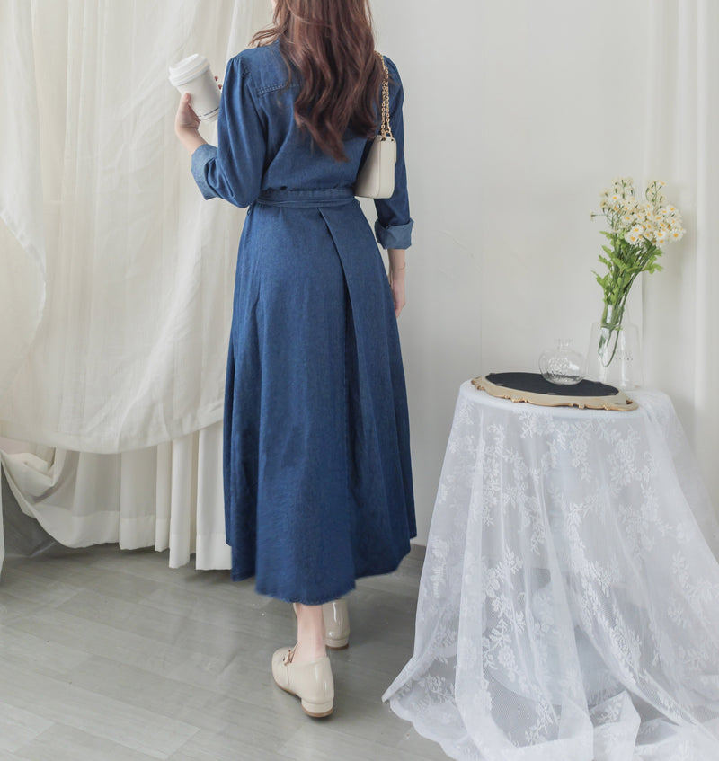 ! 熱賣款式 限量現貨 ✨(有口袋) Denim Pleated Dress 牛仔布隨性口袋前腰下車褶連身裙/ DS9661