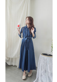 ! 熱賣款式 限量現貨 ✨(有口袋) Denim Pleated Dress 牛仔布隨性口袋前腰下車褶連身裙/ DS9661
