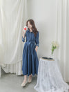 ! 熱賣款式 限量現貨 ✨(有口袋) Denim Pleated Dress 牛仔布隨性口袋前腰下車褶連身裙/ DS9661