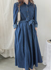 ! 熱賣款式 限量現貨 ✨(有口袋) Denim Pleated Dress 牛仔布隨性口袋前腰下車褶連身裙/ DS9661