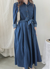 ! 熱賣款式 限量現貨 ✨(有口袋) Denim Pleated Dress 牛仔布隨性口袋前腰下車褶連身裙/ DS9661