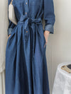 ! 熱賣款式 限量現貨 ✨(有口袋) Denim Pleated Dress 牛仔布隨性口袋前腰下車褶連身裙/ DS9661