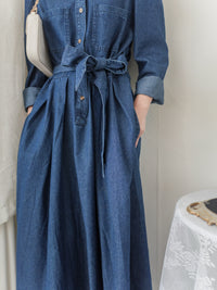 ! 熱賣款式 限量現貨 ✨(有口袋) Denim Pleated Dress 牛仔布隨性口袋前腰下車褶連身裙/ DS9661