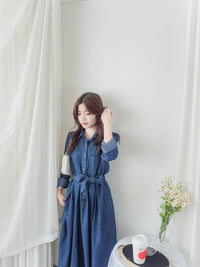 ! 熱賣款式 限量現貨 ✨(有口袋) Denim Pleated Dress 牛仔布隨性口袋前腰下車褶連身裙/ DS9661