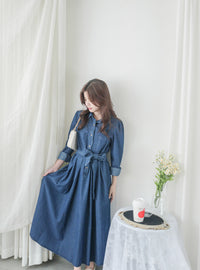 ! 熱賣款式 限量現貨 ✨(有口袋) Denim Pleated Dress 牛仔布隨性口袋前腰下車褶連身裙/ DS9661