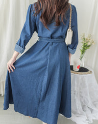 ! 熱賣款式 限量現貨 ✨(有口袋) Denim Pleated Dress 牛仔布隨性口袋前腰下車褶連身裙/ DS9661