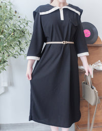 [限量現貨回歸]  French Collar Dress 黑白翻領設計中袖彈性連身裙/ DS9663