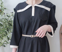 [限量現貨回歸]  French Collar Dress 黑白翻領設計中袖彈性連身裙/ DS9663