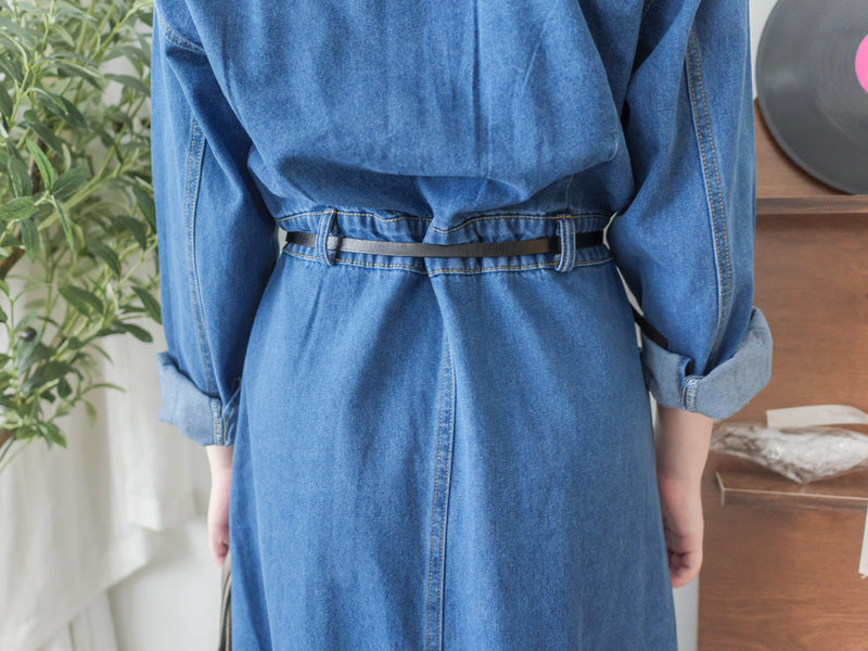 Denim OPS 隨性腰帶修腰連身牛仔裙/ DS9658