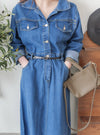 Denim OPS 隨性腰帶修腰連身牛仔裙/ DS9658