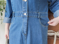 Denim OPS 隨性腰帶修腰連身牛仔裙/ DS9658