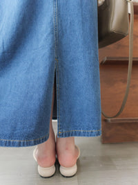 Denim OPS 隨性腰帶修腰連身牛仔裙/ DS9658