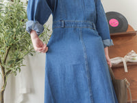 Denim OPS 隨性腰帶修腰連身牛仔裙/ DS9658