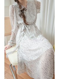 Firework Dress 花火線條雪紡金鈕扣連身裙/ DS1016