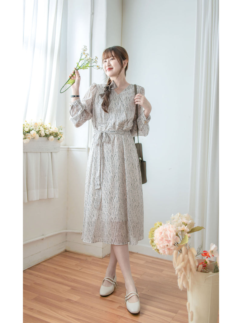 Firework Dress 花火線條雪紡金鈕扣連身裙/ DS1016