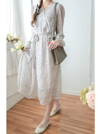 Firework Dress 花火線條雪紡金鈕扣連身裙/ DS1016