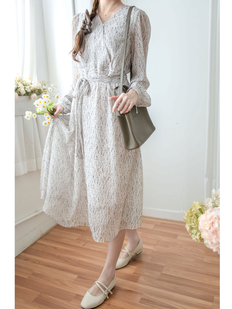 Firework Dress 花火線條雪紡金鈕扣連身裙/ DS1016