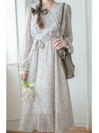 Firework Dress 花火線條雪紡金鈕扣連身裙/ DS1016