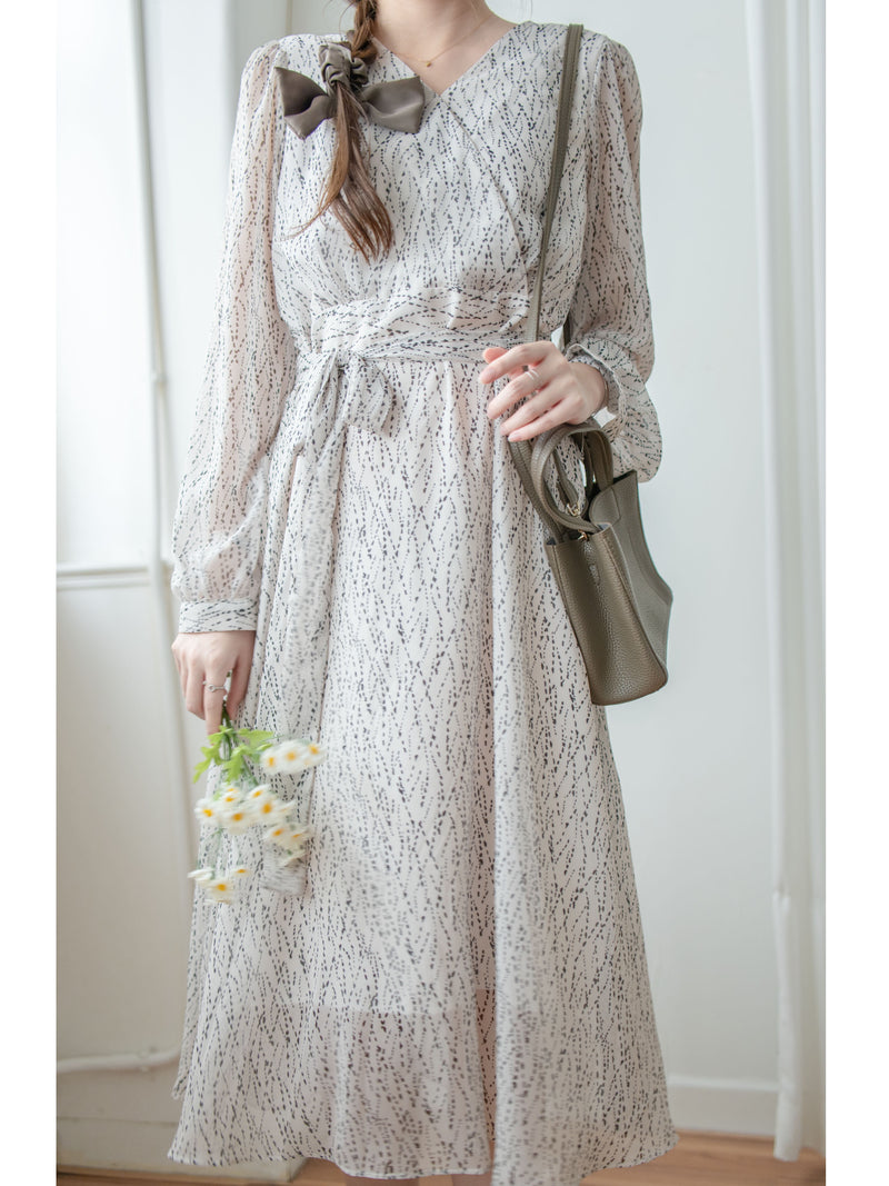 Firework Dress 花火線條雪紡金鈕扣連身裙/ DS1016