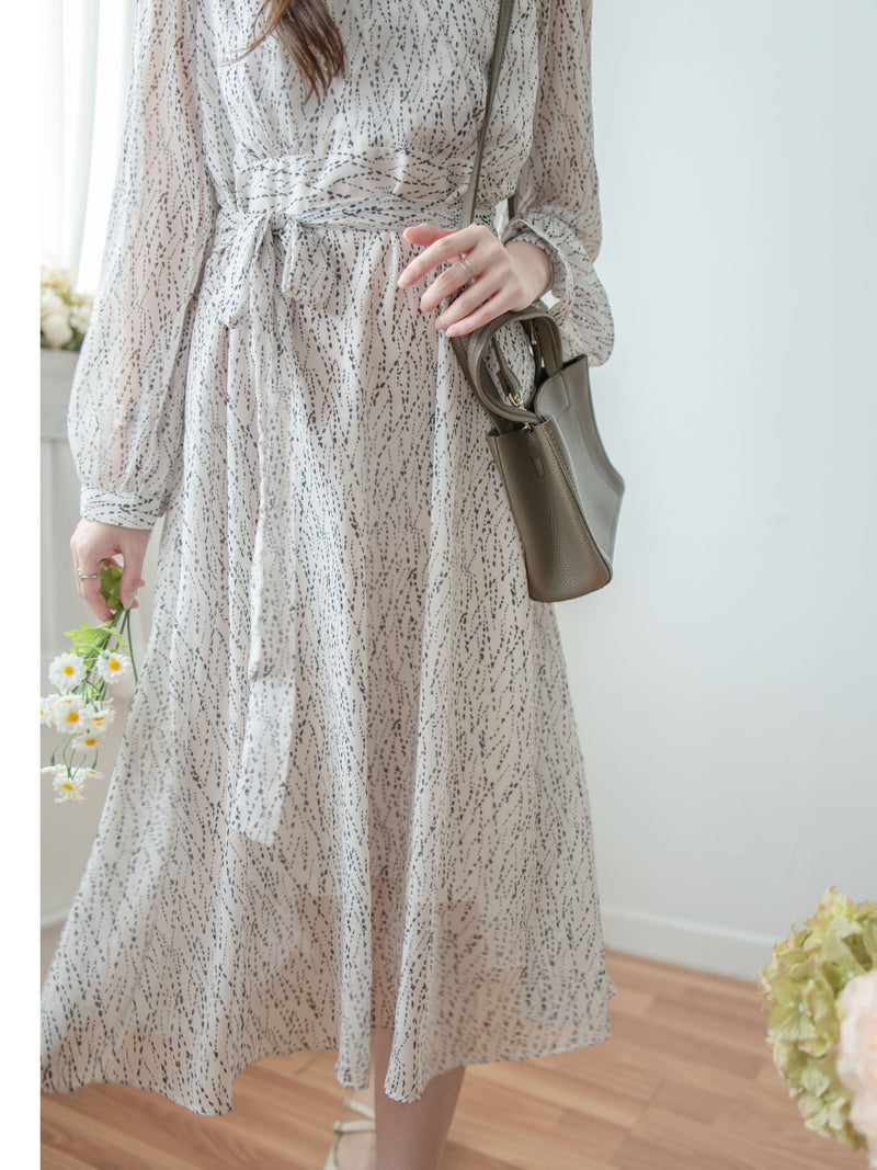 Firework Dress 花火線條雪紡金鈕扣連身裙/ DS1016