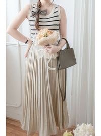 Stripe Dress Set 法式舒適防毛彈性線料外套及百褶連身裙/ SE8092 （pre-order)