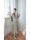Stripe Dress Set 法式舒適防毛彈性線料外套及百褶連身裙/ SE8092 （pre-order)