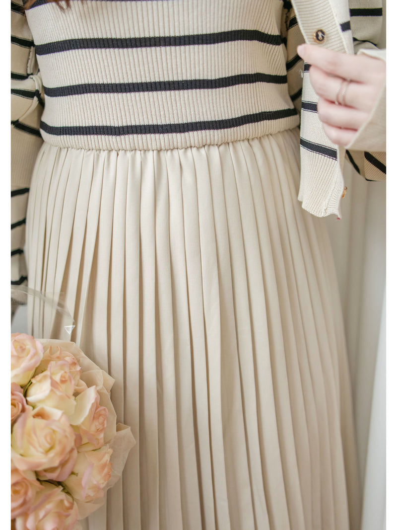 Stripe Dress Set 法式舒適防毛彈性線料外套及百褶連身裙/ SE8092 （pre-order)