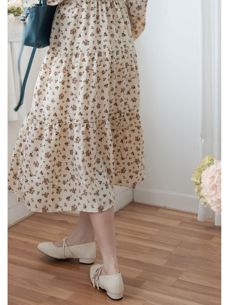 Lace Collar Floral Dress 細花邊圓領修腰印花連身裙/  DS1010