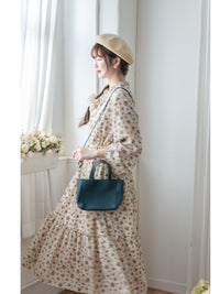 Lace Collar Floral Dress 細花邊圓領修腰印花連身裙/  DS1010