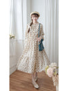 Lace Collar Floral Dress 細花邊圓領修腰印花連身裙/  DS1010