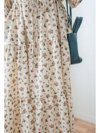 Lace Collar Floral Dress 細花邊圓領修腰印花連身裙/  DS1010