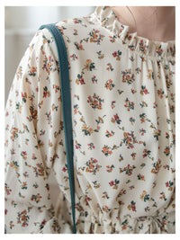 Lace Collar Floral Dress 細花邊圓領修腰印花連身裙/  DS1010