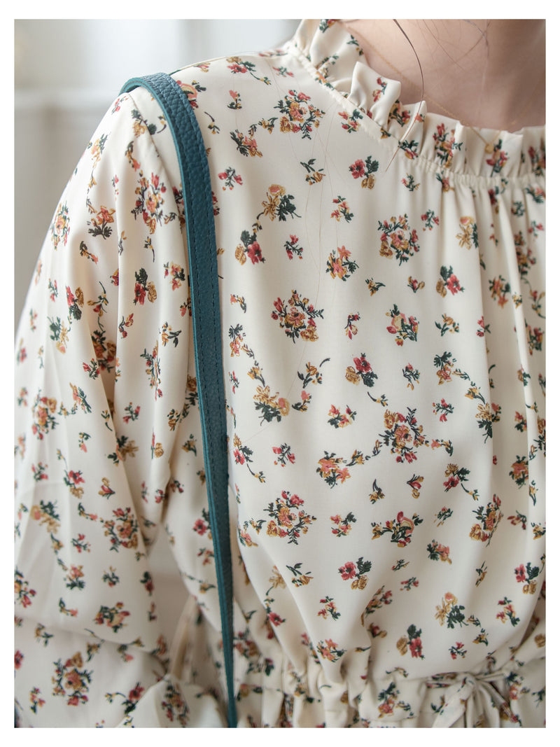 Lace Collar Floral Dress 細花邊圓領修腰印花連身裙/  DS1010