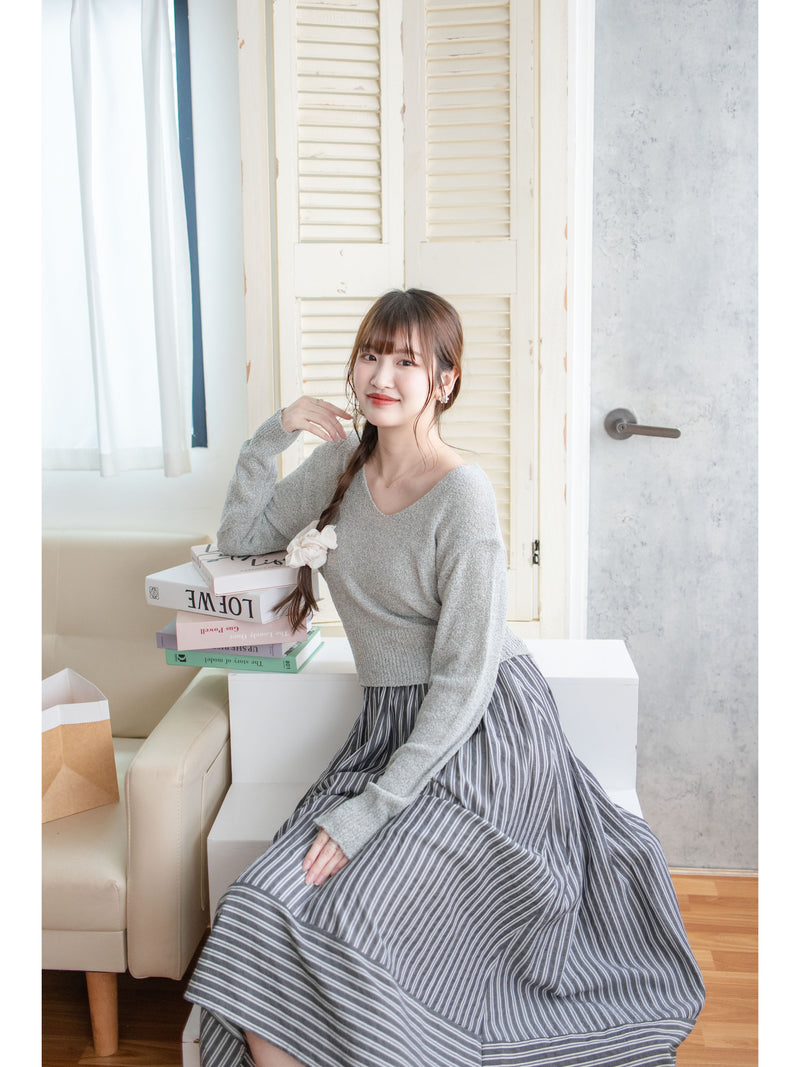 Stripe Dress 完美修肉直條紋口袋傘裙/ SK8912 (不設訂貨 售完即止）