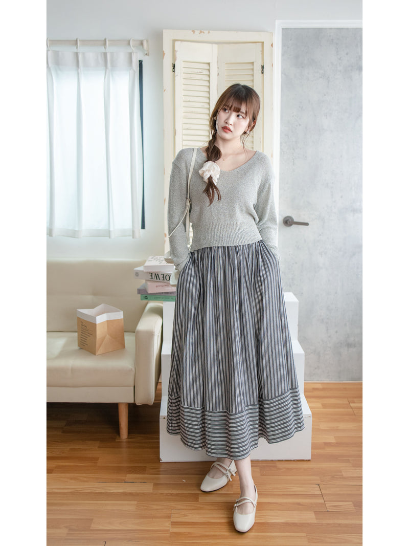 Stripe Dress 完美修肉直條紋口袋傘裙/ SK8912 (不設訂貨 售完即止）