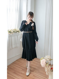 Knit Fishtail Dress 圓V領寬鬆裙身顯瘦魚尾針織連身裙/ DS1005