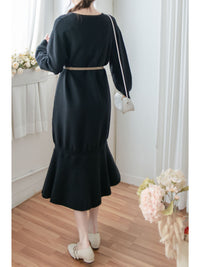 Knit Fishtail Dress 圓V領寬鬆裙身顯瘦魚尾針織連身裙/ DS1005