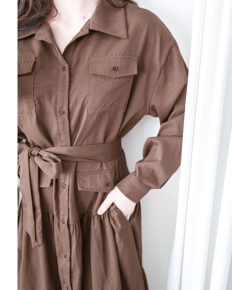 Charlotte Dress 一物兩用可綁腰口袋恤衫裙/ DS1019 (pre-order 11月24截單)