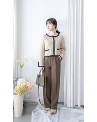 COCO Cardigan 拼色設計鏡面鈕扣外套或上衣/ CD8151