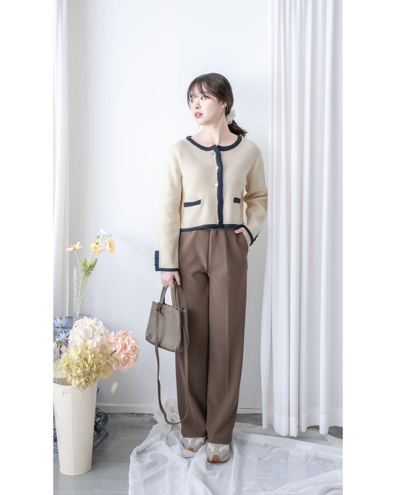 COCO Cardigan 拼色設計鏡面鈕扣外套或上衣/ CD8151