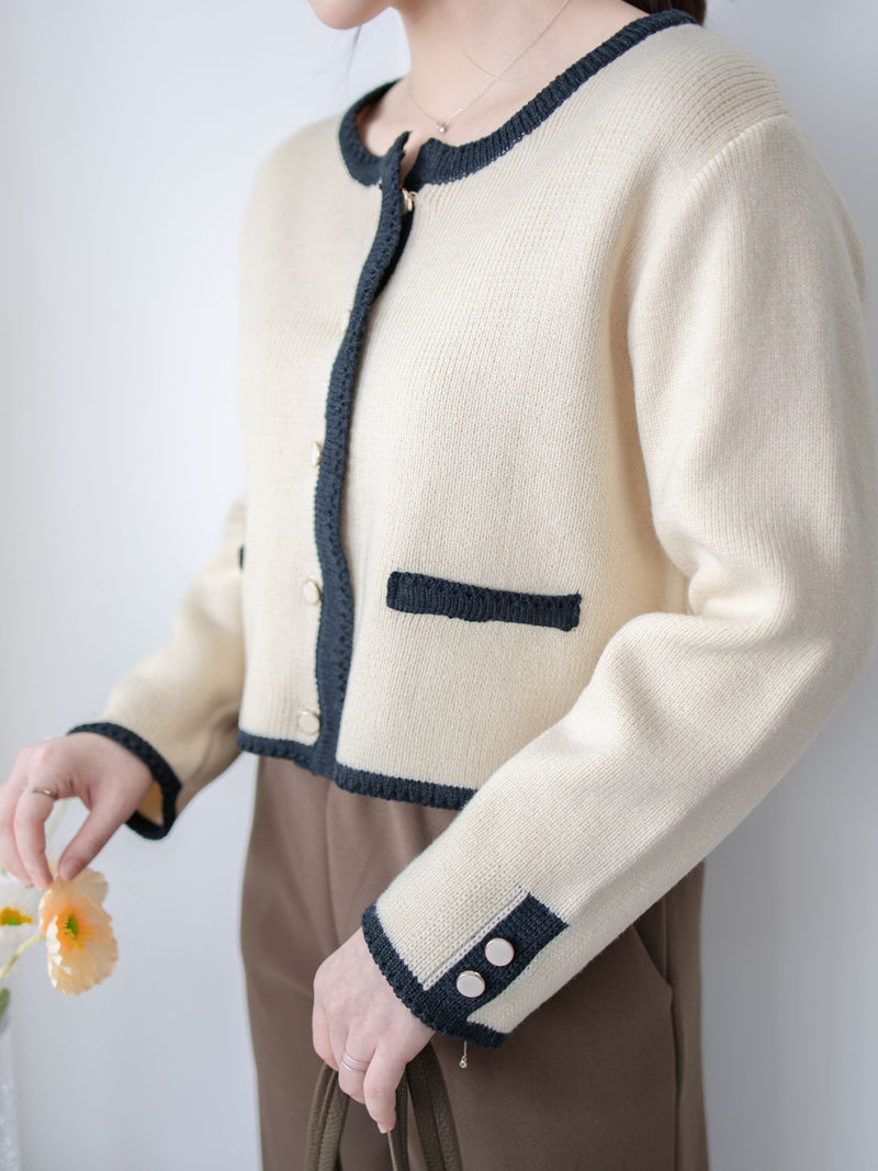 COCO Cardigan 拼色設計鏡面鈕扣外套或上衣/ CD8151