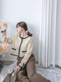 COCO Cardigan 拼色設計鏡面鈕扣外套或上衣/ CD8151