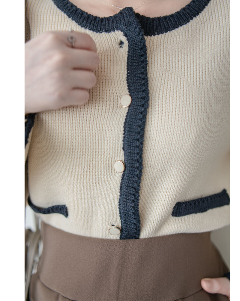 COCO Cardigan 拼色設計鏡面鈕扣外套或上衣/ CD8151