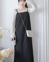 Vest Dress 可拆式腰帶中車線平領吊帶連身裙/ DS1017 (pre-order ivory 11月24截單)