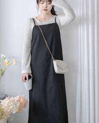 Vest Dress 可拆式腰帶中車線平領吊帶連身裙/ DS1017 (pre-order ivory 11月24截單)