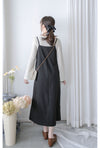 Vest Dress 可拆式腰帶中車線平領吊帶連身裙/ DS1017 (pre-order ivory 11月24截單)