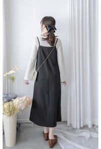 Vest Dress 可拆式腰帶中車線平領吊帶連身裙/ DS1017 (pre-order ivory 11月24截單)