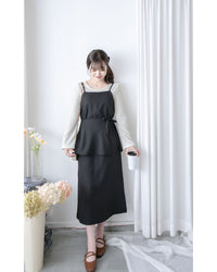 Vest Dress 可拆式腰帶中車線平領吊帶連身裙/ DS1017 (pre-order ivory 11月24截單)