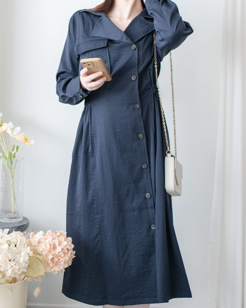 Trench Coat Dress 彈性束腰顯鎖骨風衣或連身裙/ DS1023 (pre-order navy 11月24截單)